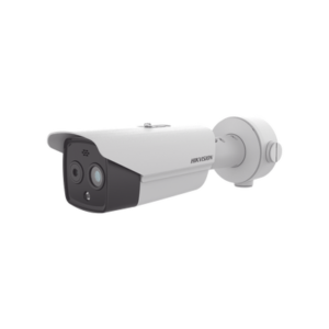 Bala IP Dual / Térmica 6.9 mm (256 x 192) / Óptico 6.4 mm (4 Megapixel) / 30 mts IR / Exterior IP67 / PoE / Termométrica / Detección de Temperatura / Sirena y Luz Intermitente Integrada