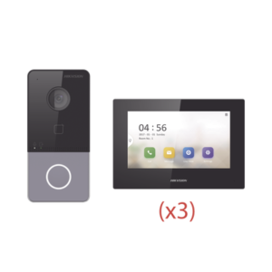 Kit de Videoportero IP LITE con llamada a App de Smartphone (Hik-Connect) / Apertura con tarjeta / Soporta PoE Estándar / Incluye 3 MONITORES