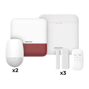 (AX PRO) KIT de Alarma AX PRO con GSM (3G/4G) / Incluye: 1 Hub con bateria de respaldo / 2 Sensores PIR / 3 Contactos Magnéticos mini / 1 Control Remoto / 1 Sirena estrobo Roja Inalambrica Exterior  / WiFi / Compatible con Hik-Connect P2P