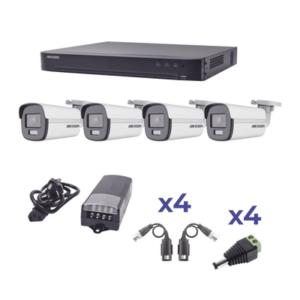 KIT COLORVU TURBOHD 1080p / DVR 4 Canales / 4 Cámaras Bala (exterior) lente 2.8mm / Fuente de poder profesional / Transceptores de video y Accesorios de corriente