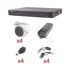 KIT TurboHD 1080p / DVR 4 Canales / 4 Cámaras Turret (Exterior IP67) / Transceptores / Conectores / Fuente de Poder Profesional