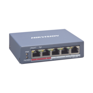 Switch Monitoreable PoE+ / 4 puertos 100 Mbps PoE+ / 1 Puerto 100 Mbps Uplink / PoE hasta 250 Metros / 60 Watts / Conexión Remota desde Hik-PartnerPro