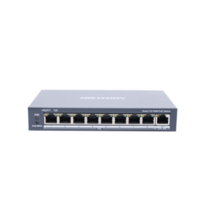 Switch Monitoreable PoE+ / 8 puertos 100 Mbps PoE+ / 1 puerto 1000 Mbps de Uplink / PoE hasta 300 Metros / Conexión Remota desde Hik-ParnerPro / 110 W