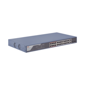 Smart Switch PoE+ Administrable / 24 puertos 10/100 Mbps PoE+ (hasta 300 m) + 2 puertos 10/100/1000Mbps + 2 Puertos SFP Uplink / 370 W / Hik-PartnerPro y Hik-Central