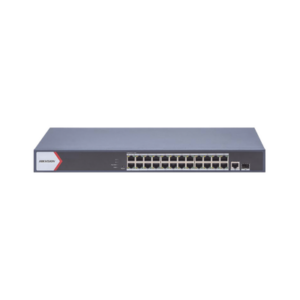 Switch Gigabit PoE+ / Administrable / 24 Puertos 1000 Mbps PoE+ /  1 Puerto 100 uplink / 1 Puerto 1000 Mbps Uplink / 1 Puertos SFP Uplink / Configuración Remota desde Hik-PartnerPro / Modo Extendido hasta 300 Metros / 370 W