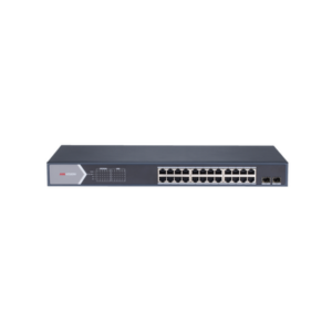 Switch Gigabit PoE+ / Administrable / 24 Puertos 1000 Mbps PoE+ / 2 Puertos SFP / Configuración Remota desde Hik-PartnerPro / PoE Extendido 250 Metros / 370 Watts