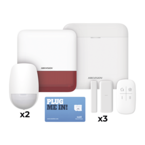 (AX PRO) KIT de Alarma AX PRO con GSM (3G/4G), Wi-Fi y Ethernet / Incluye: 1 Hub  con batería de respaldo / 2 Sensores PIR / 3 Contactos Magnéticos Slim / 1 Control Remoto / 1 Sirena Roja Inalambrica Exterior