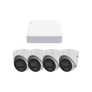 Kit IP 1080p (2 Megapixel) / NVR de 4 Canales con 4 Puertos PoE / 4 Cámaras IP Turret con Micrófono Integrado / ColorVu y ACUSENSE Lite